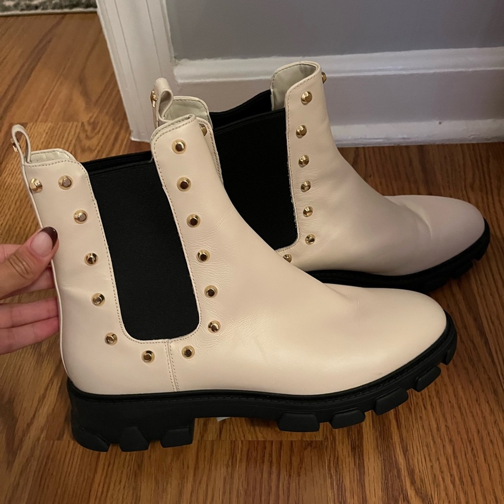 Michael Kors Cream Ankle Boots with Gold Accents